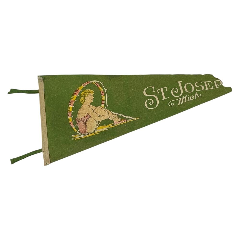 Vintage St. Joseph Michigan‎ Felt Souvenir Pennant Green Tourist Memorabilia